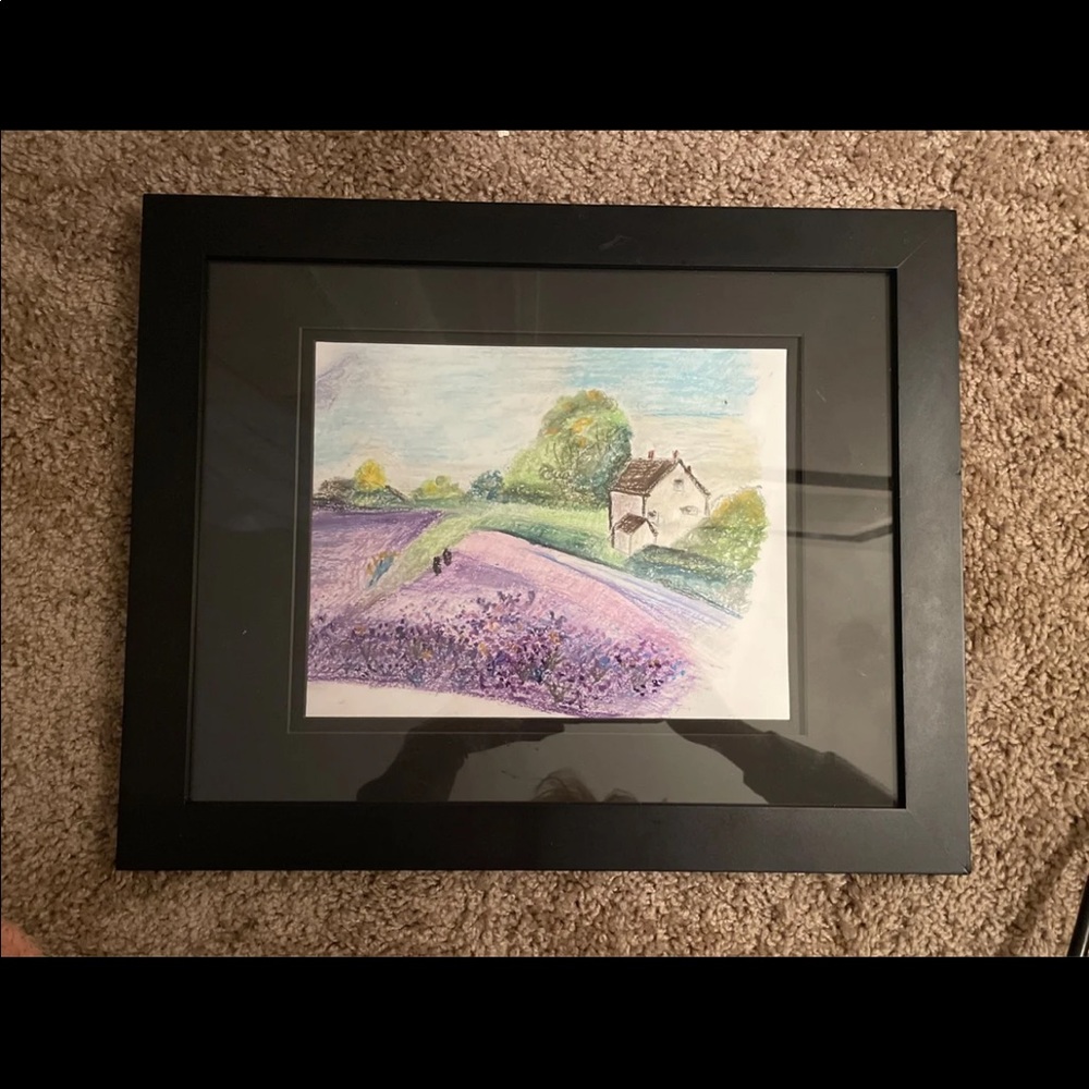 French Lavender Field Oil Pastel Drawing